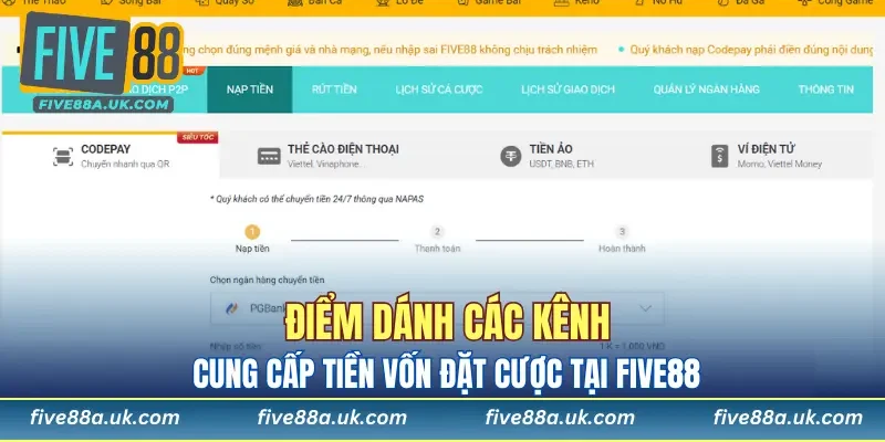 FIVE88 cung cấp đa dạng hình thức nạp tiền