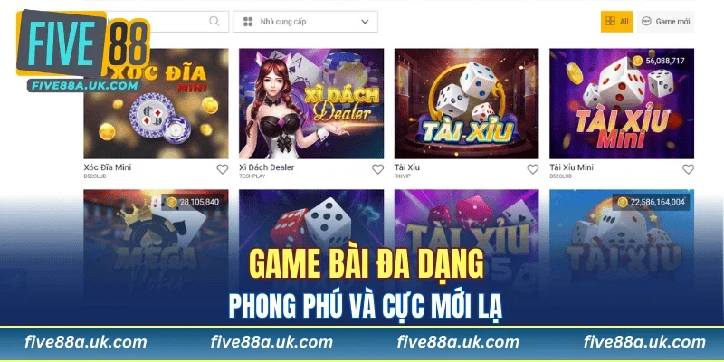FIVE88 9 Game bài đa dạng, phong phú và cực mới lạ
